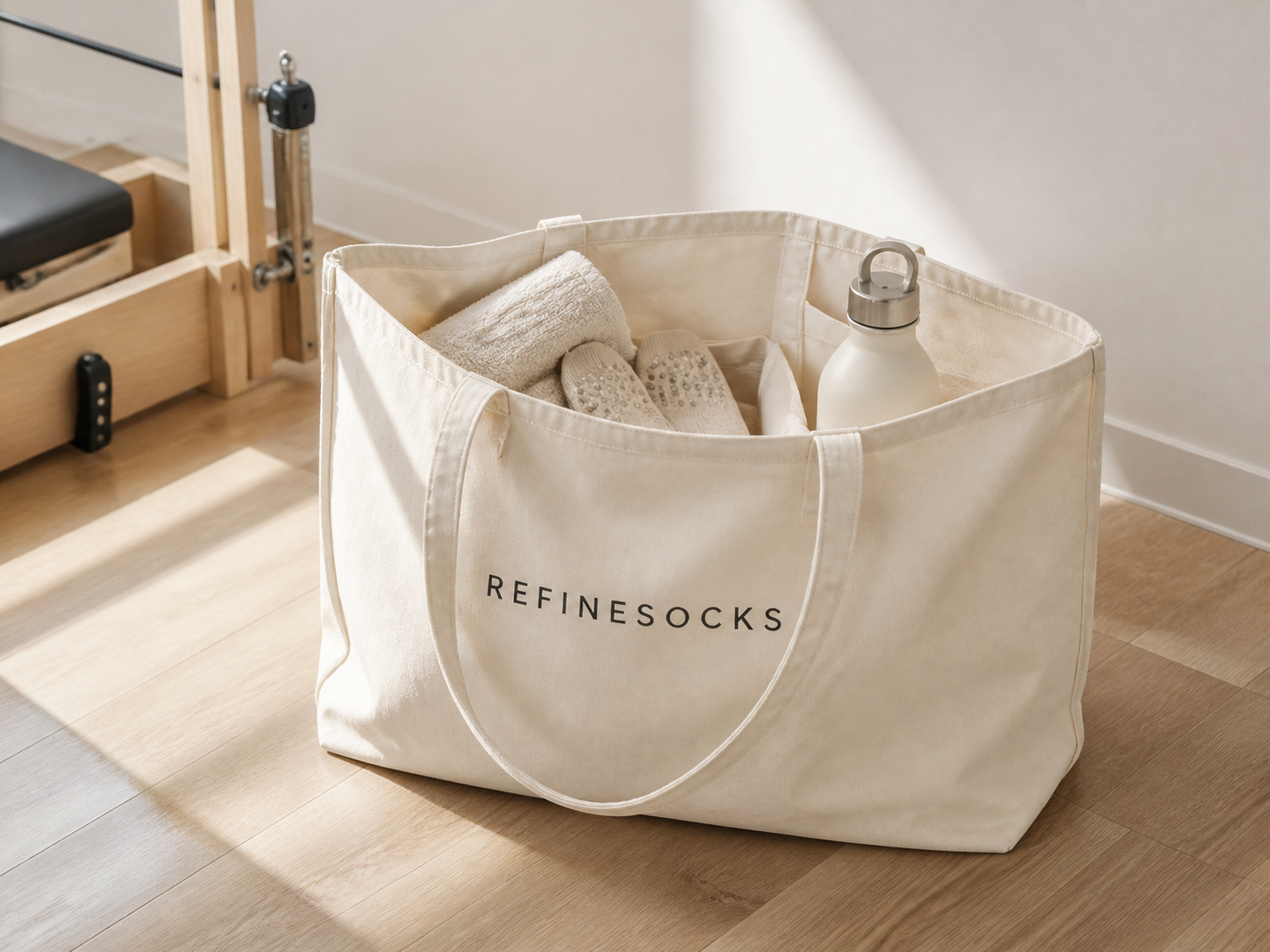 Pilates Shopper Bag in hellem Studio-Umfeld